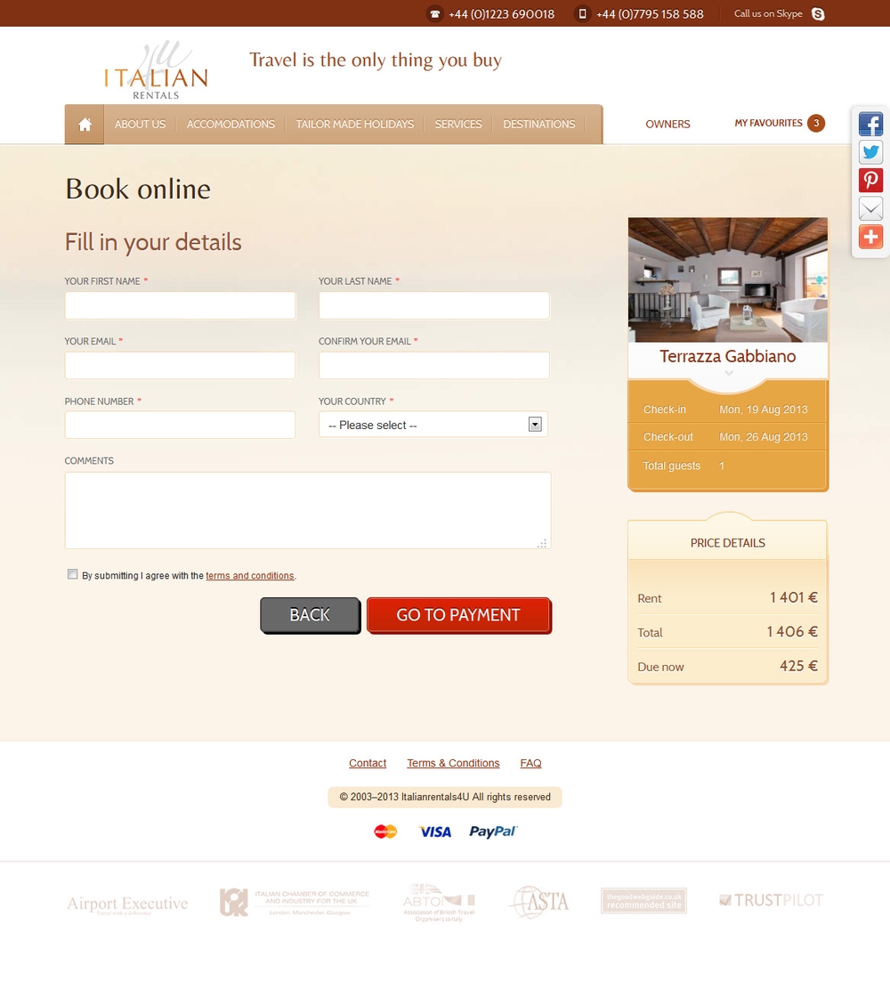 Booking page
